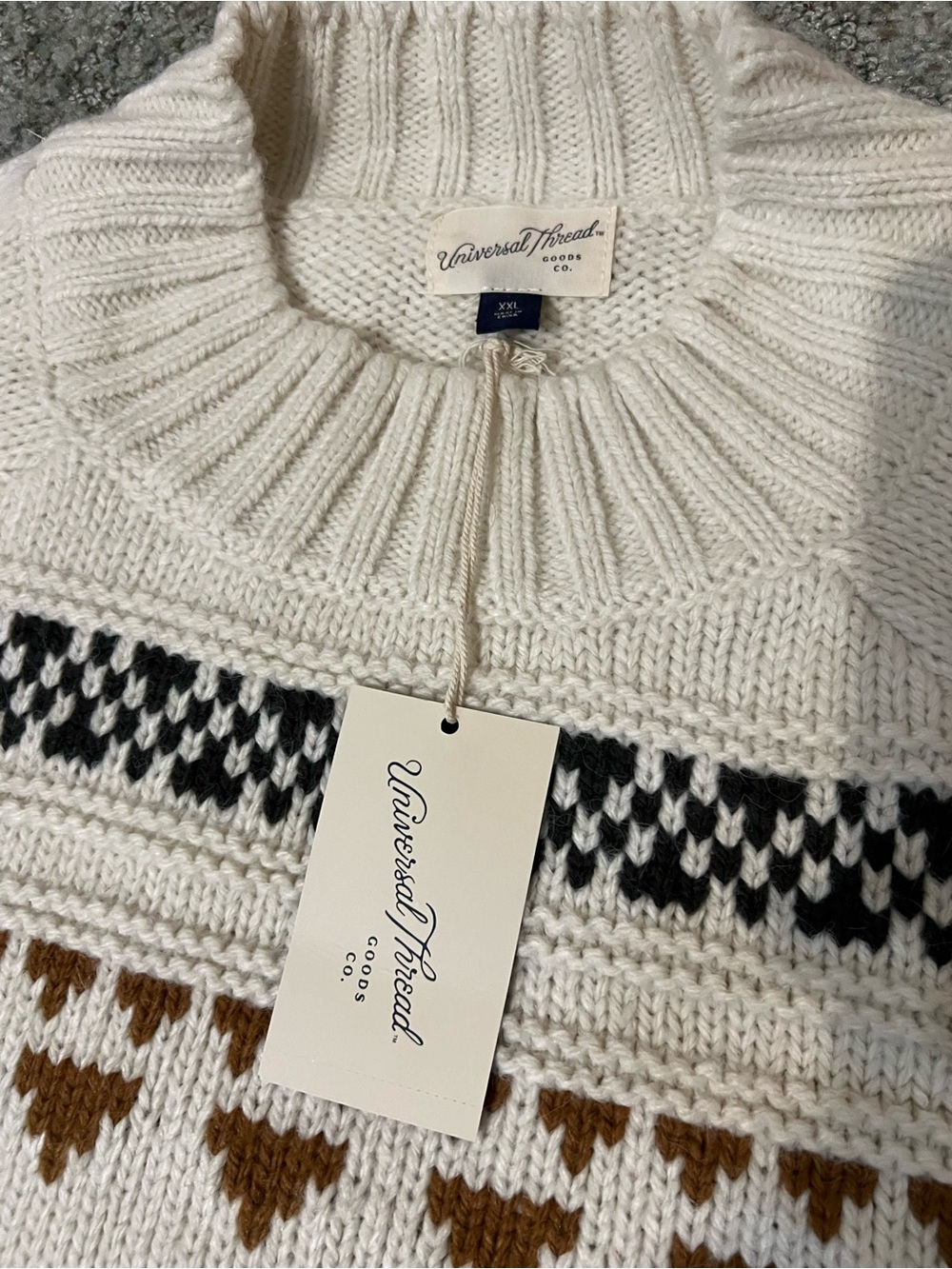 Universal Thread Cream Crewneck Sweater with Brown & Black Fair Isle - Picture 4 of 5